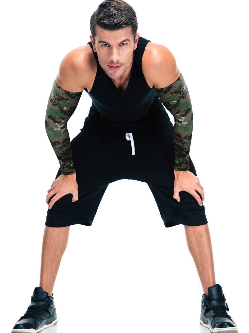 Bememo 9 Pairs Unisex UV Protection Cooling Sun Sleeves - Long Arm Ice Silk Cover (Black, Army Green, Camouflage) - Image 3